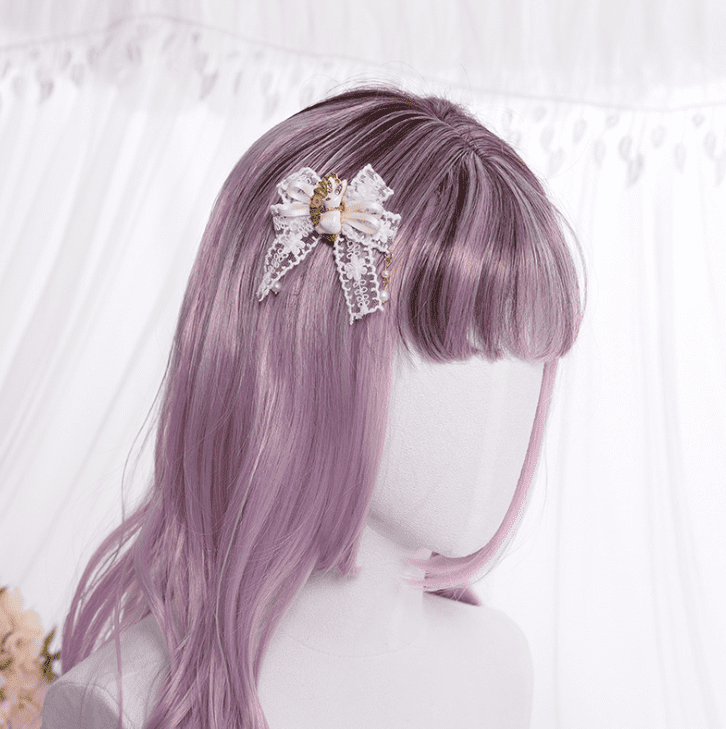 Korean Qi Liuhai Long Curly Hair Pink Wig
