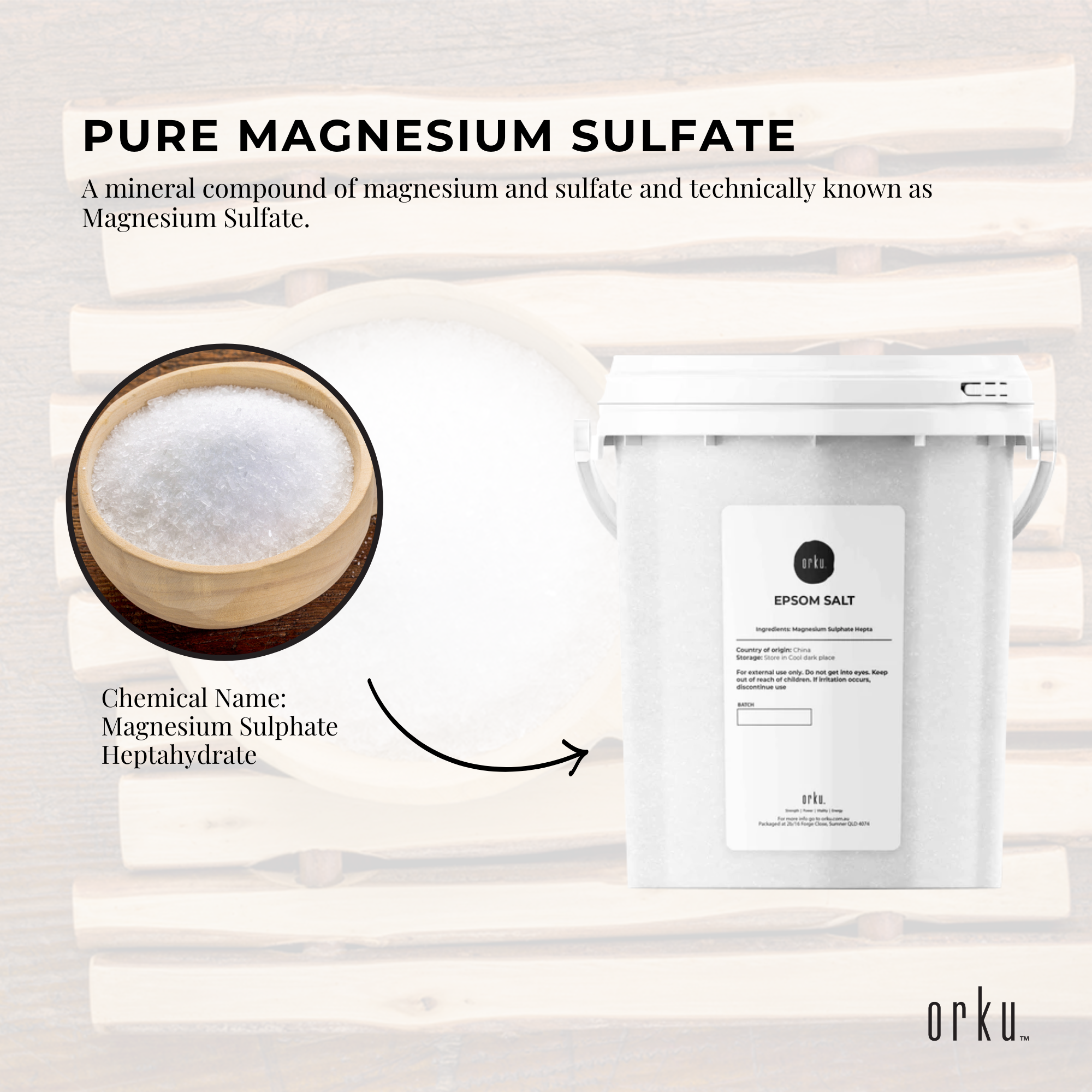 Orku 1.3kg Epsom Salt Tub - Magnesium Sulphate For Bath Skin Body Skin Care