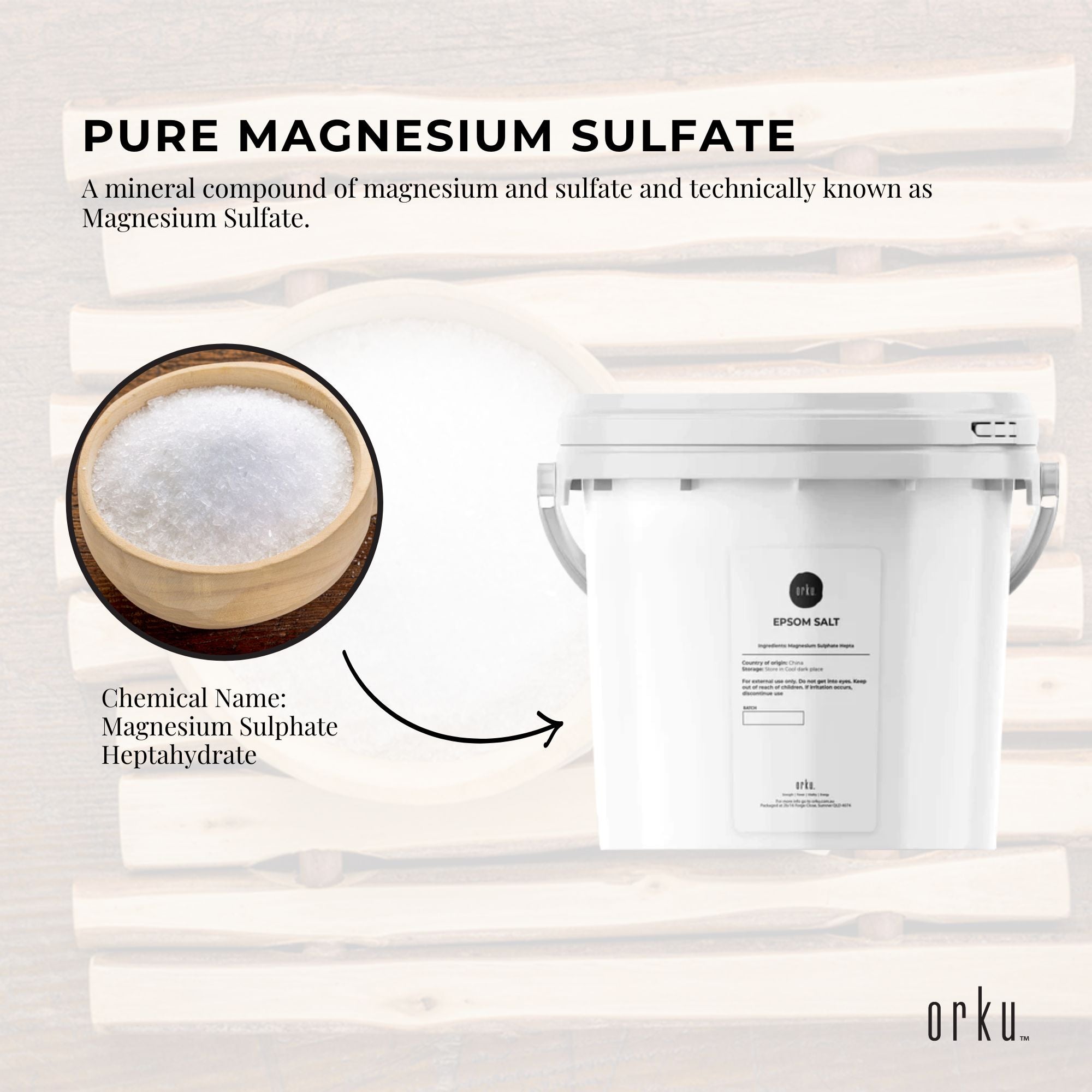 Orku 5kg Epsom Salt Tub - Magnesium Sulphate For Bath Skin Body Skin Care