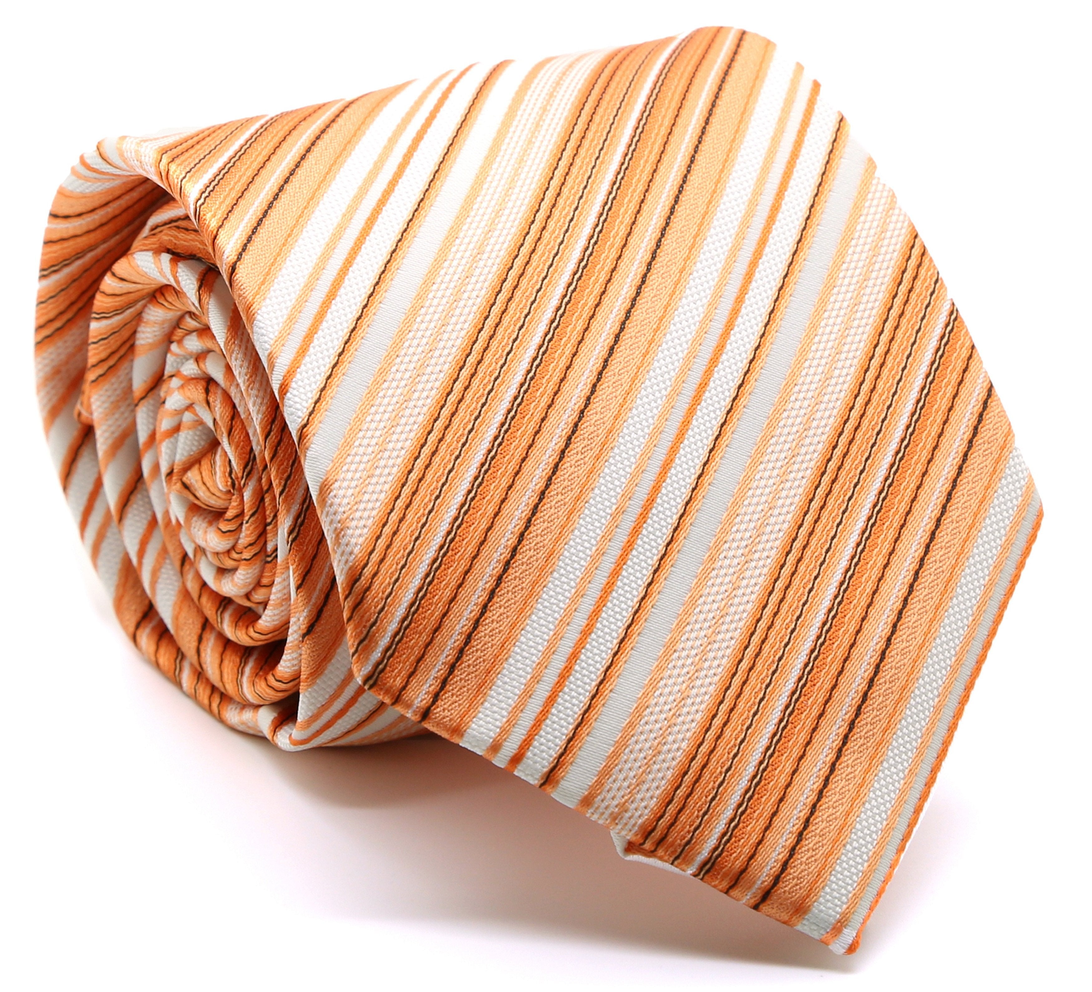 Mens Dads Classic Orange Striped Pattern Business Casual Necktie & Hanky Set S-4-0