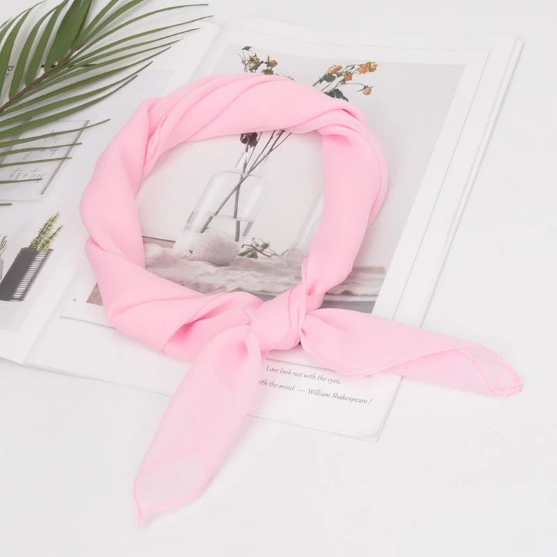 New 65x65cm Summer Chiffon Solid Color Square Scarf Ladies Head Neck Scarves Female Hair Ties Bands Neckerchief Shawls