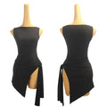 Summer Latin Dance Clothes Sleeveless Irregular Tops High Split Black Dress Adult Latin Practice Dress Rumba Dance Wear DNV20931