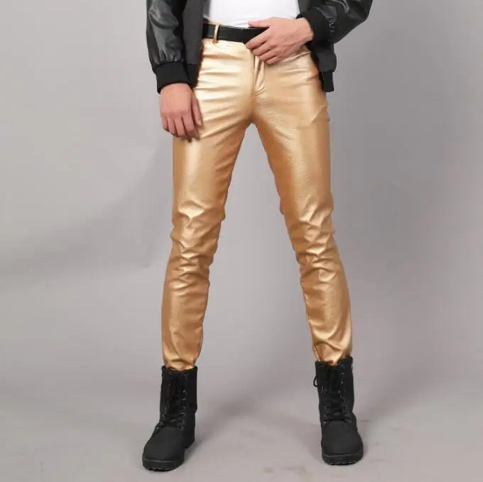 2024 New Men's Leather Pants Fashion Slim PU Trousers Red Blue Black Gray White Pantalones Hombre
