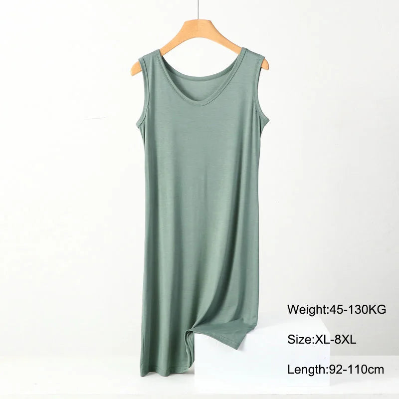 Plus Size Full Slips Dresses Women Summer Sleeveless Vest Inner Petticoat Dress Female Soft Modal White Underskirt XL-8XL