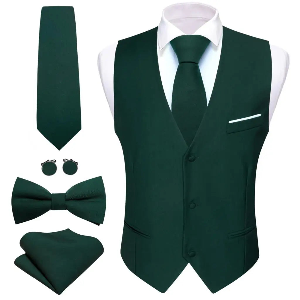 Elegant Vest for Men Pink Solid Satin Waistcoat Tie Bowtie Hanky Set Sleeveless Jacket Wedding Formal Male Gilet Suit Barry Wang