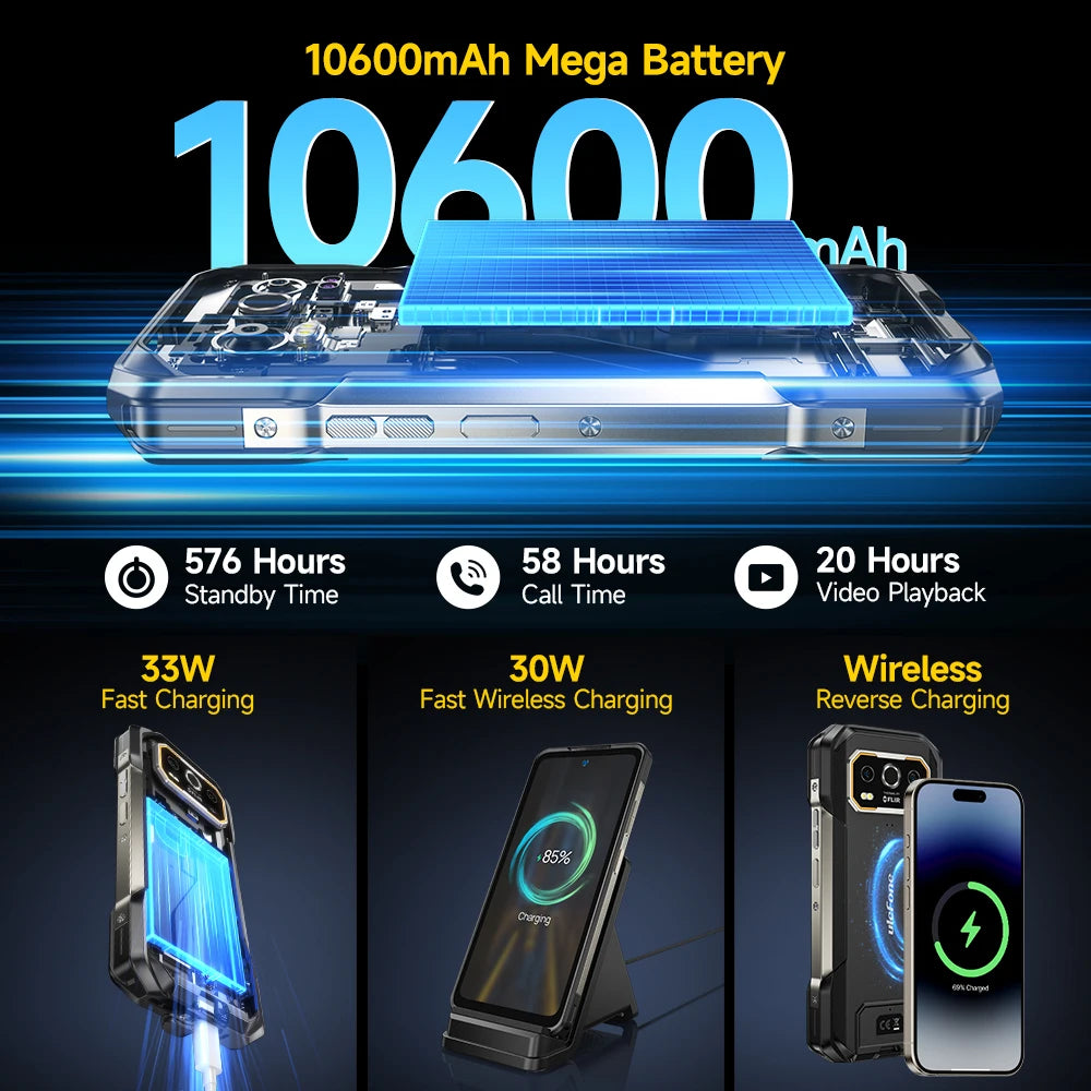 Ulefone Armor 27 Pro 5G Rugged Phone 10600mAh Smartphone 50MP Camera 64MP Night Android 14 Up to 24GB+256GB NFC Waterproof Phone