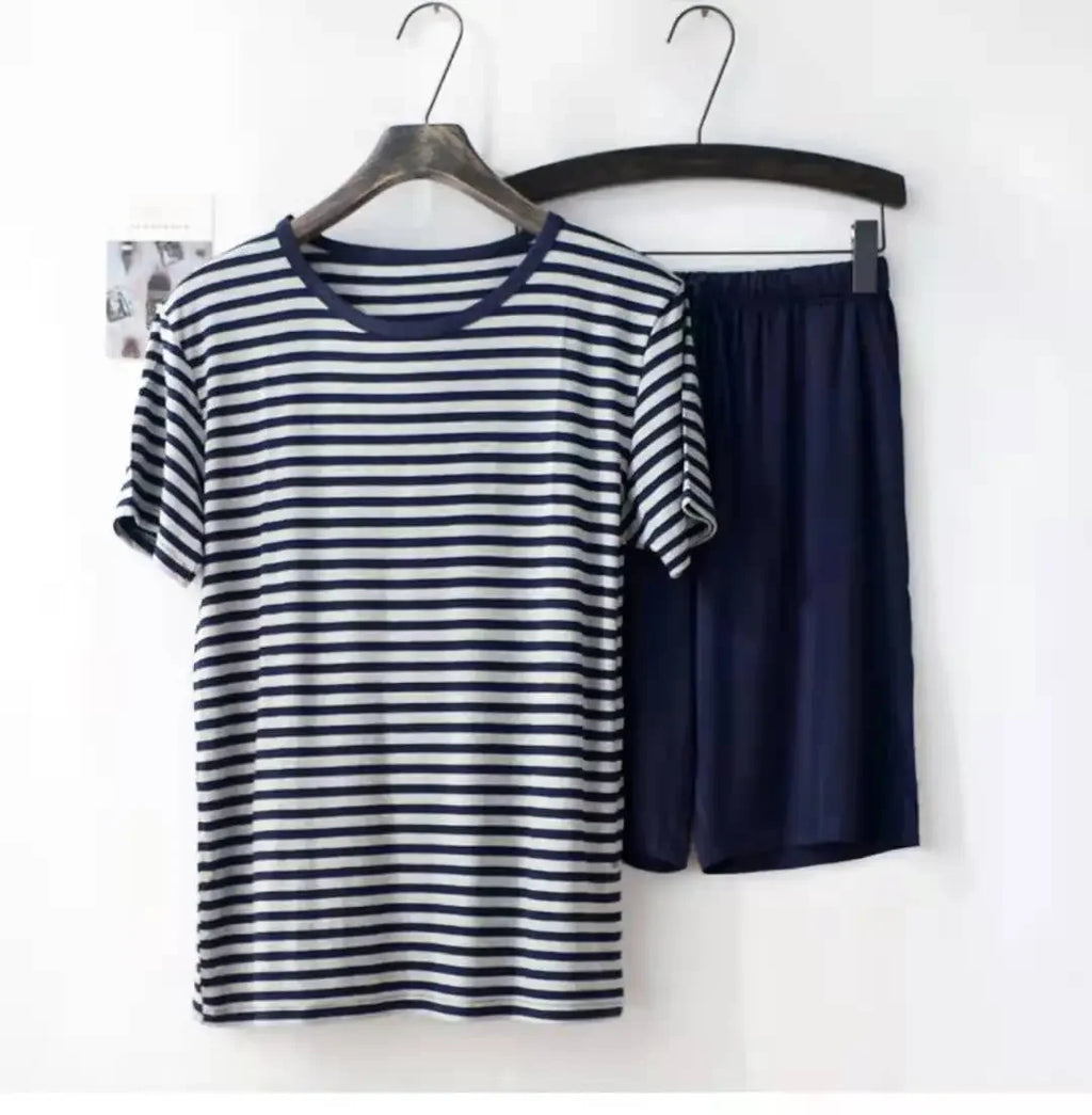 Men's Modal Pajamas Striped T-shirt Shorts