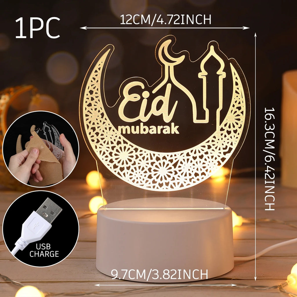 Eid Mubarak 3D LED Lamp Ramadan Night Light 2025