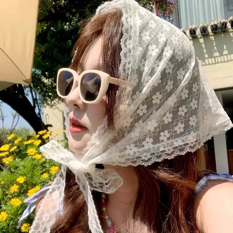 Girls Lace Headscarf Sweet Korean INS Pastoral Style Summer Triangle Scarf Hair Band Fashion Cute Women Hair Accessories