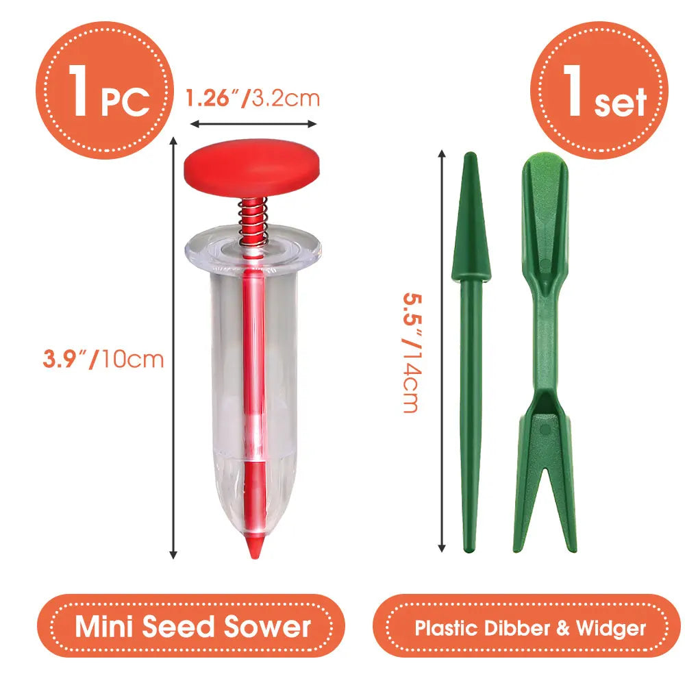 Mini Sowing Seed Dispenser Manual Sower Seed Spreader Handheld Seed Planter Tool 5 Different Settings Hand Seeder with 2 Transpl