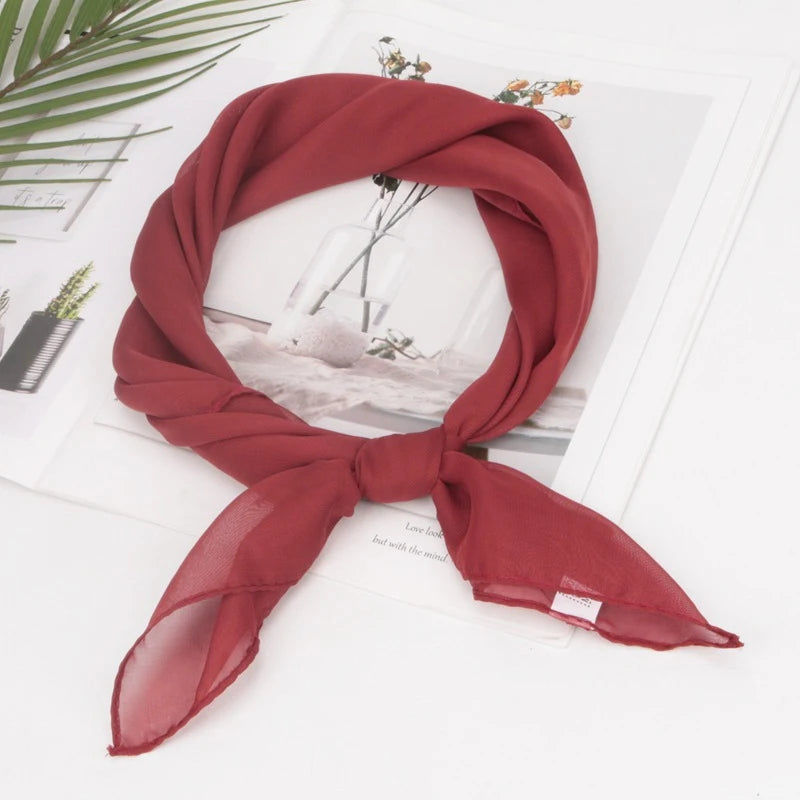 New 65x65cm Summer Chiffon Solid Color Square Scarf Ladies Head Neck Scarves Female Hair Ties Bands Neckerchief Shawls