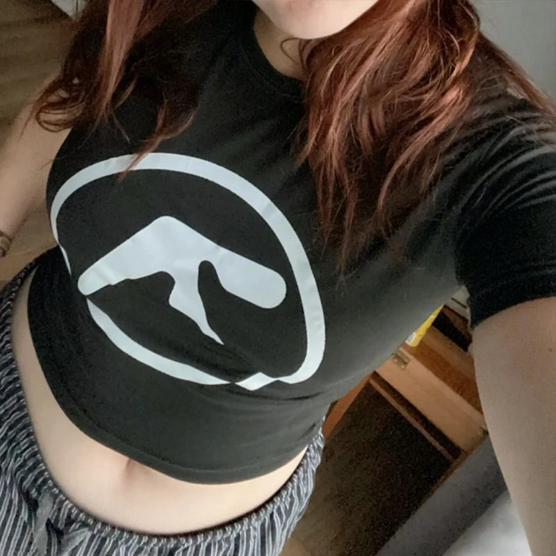Punk Aphex Twin Print T-Shirt Crop Top Y2k
