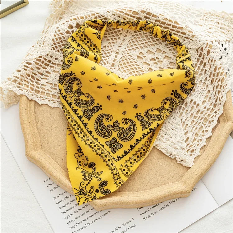 Bohemia Women Bandana Hair Scarf Summer Vintage Printted Chiffon Head Scarf Elastic Hair Bands Headwear Turban Femme Wholesale