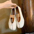 Women's Luxury Tabi Split-Toe Leather Ballet Flats  Smooth Leather Signature Frayed Elastic Straps Versatile dress jeans