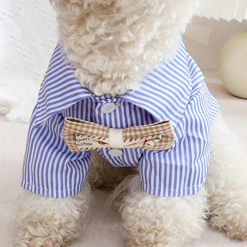 Dog Bowknot Striped Shirt Small Dogs