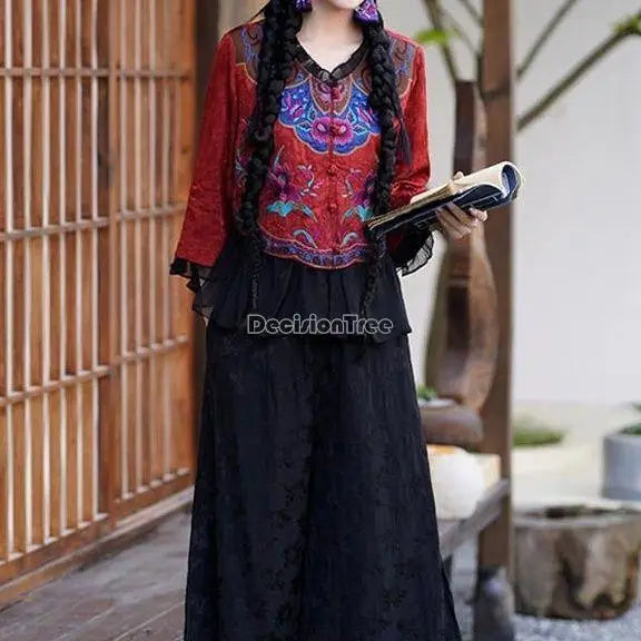 2025 embroidery chinese style summer tang suit top retro ethnic style disc buckle women long sleeve elegant daily blouse s104