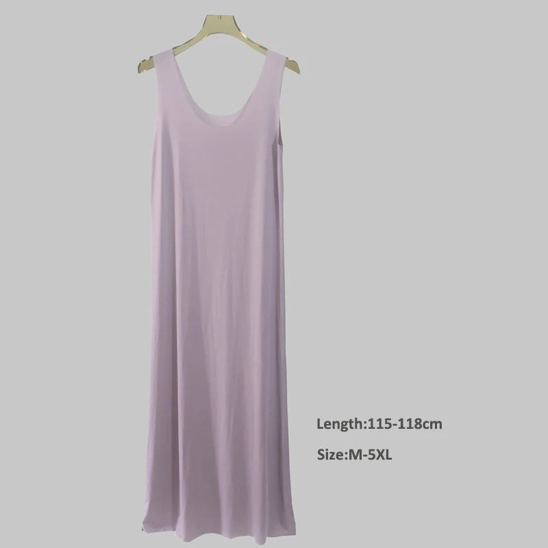 Plus Size Full Slips Dresses For Women Thin Seamless Ice Silk Summer Petticoat Underskirt Dress Sleeveless Inner Vest Dress 5XL