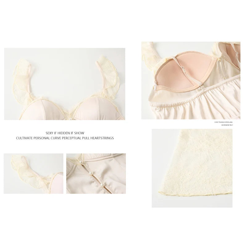 REBEYULI Brand Summer Dress for Women Nightwear Deep V Elegant Nightgown with Chest Pad Satin Patch Lace Robe Gown Set Sleerwear