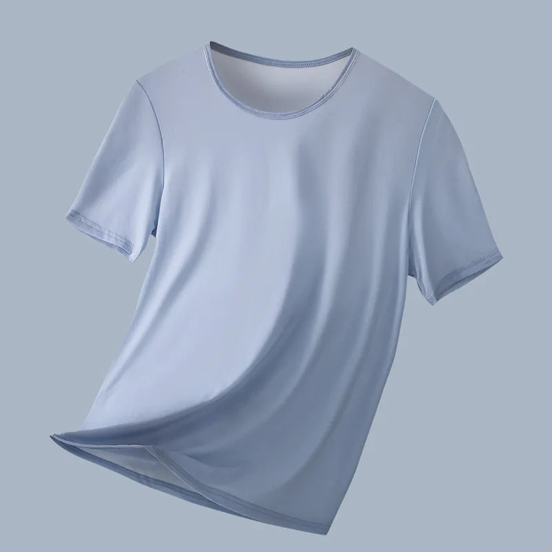 Man Workout Undershirt Ice Silk Solid Color T-Shirts Male Thin O-neck Short Sleeves Tank Top Quick Dry Breathable Pullover Shirt