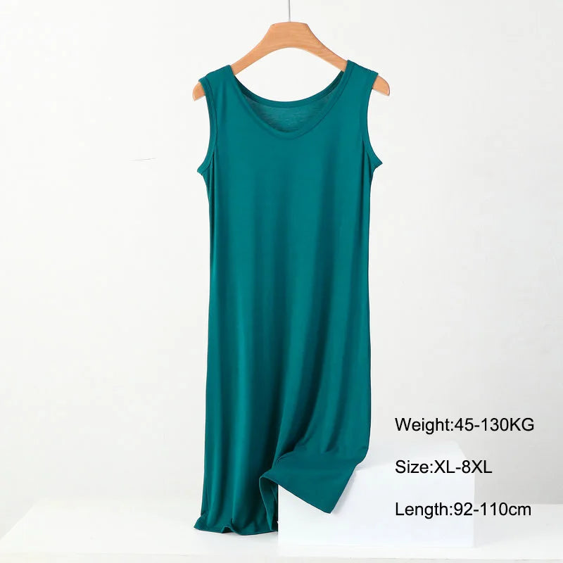 Plus Size Full Slips Dresses Women Summer Sleeveless Vest Inner Petticoat Dress Female Soft Modal White Underskirt XL-8XL