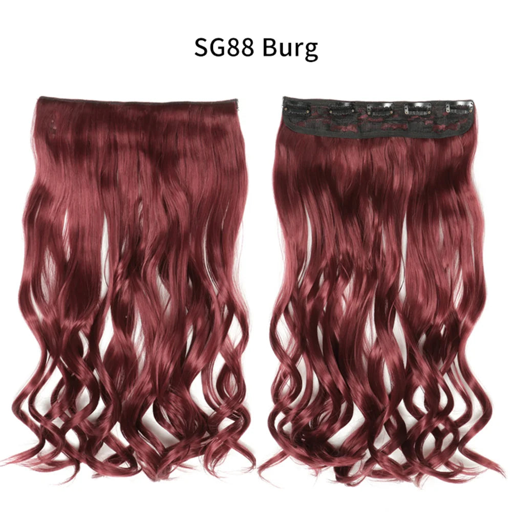 5 Clip-In Hair Extensions Long Straight One Piece Synthetic Heat-Resistant Fibre Hairpiece 22Inch Black Blonde Natural Hairstyle