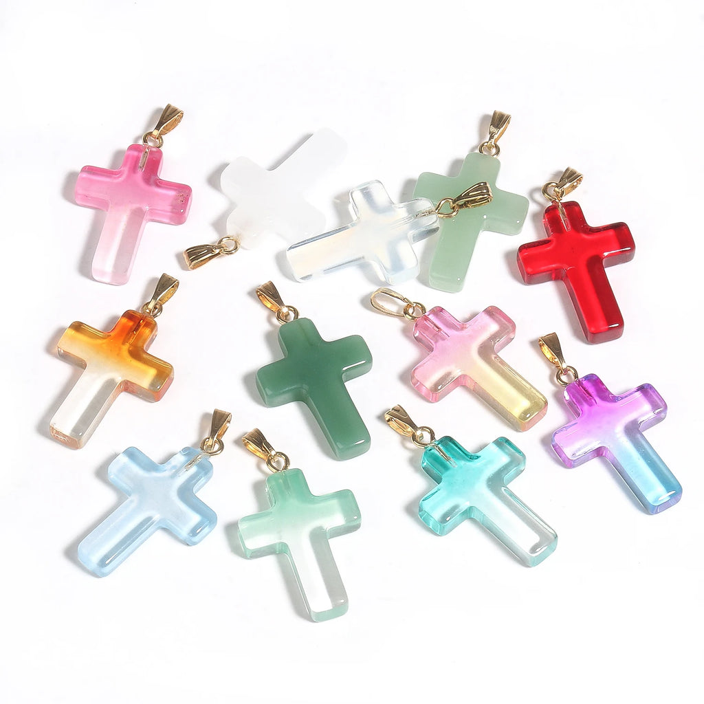 10pcs/lot 18x25mm Cross Lampwork Necklace Bracelet Czech Glass Charms Pendants for Jewelry Making Diy Bracelet Accessories