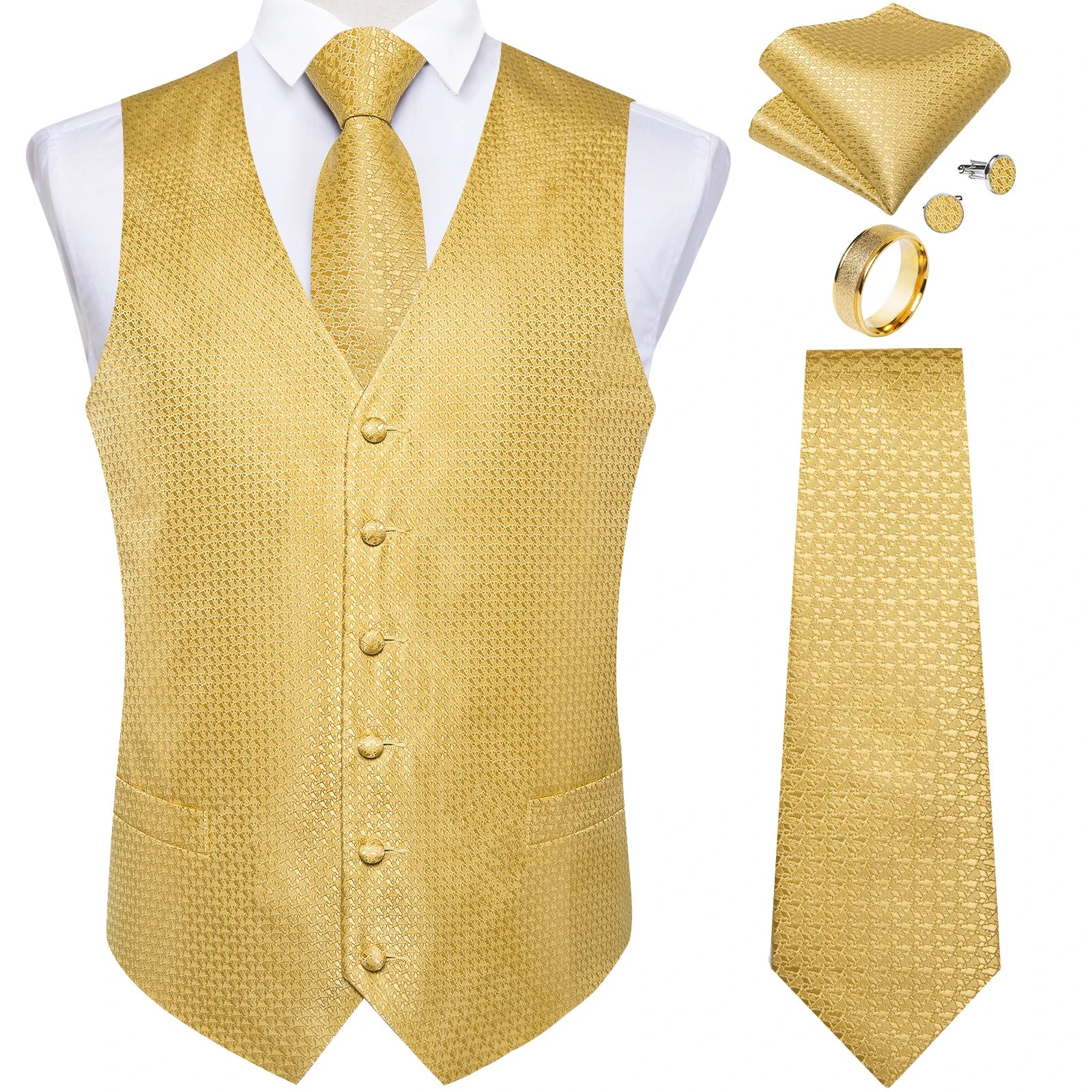 Fashion Green Paisley Vest for Man Business Festival Dress Fit Men's Waistcoat Luxury Silk Necktie Pocket Square Cufflinks Ring