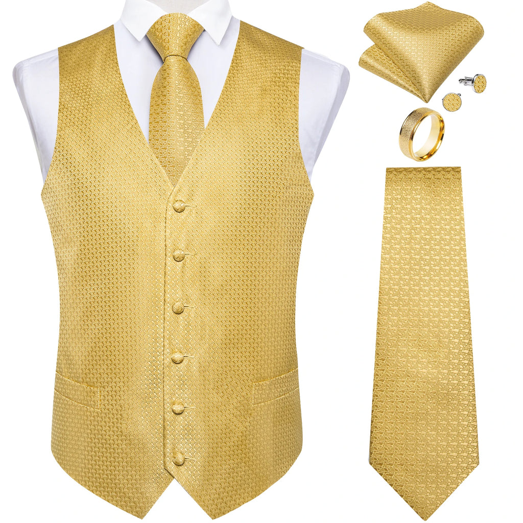 Fashion Green Paisley Vest for Man Business Festival Dress Fit Men's Waistcoat Luxury Silk Necktie Pocket Square Cufflinks Ring