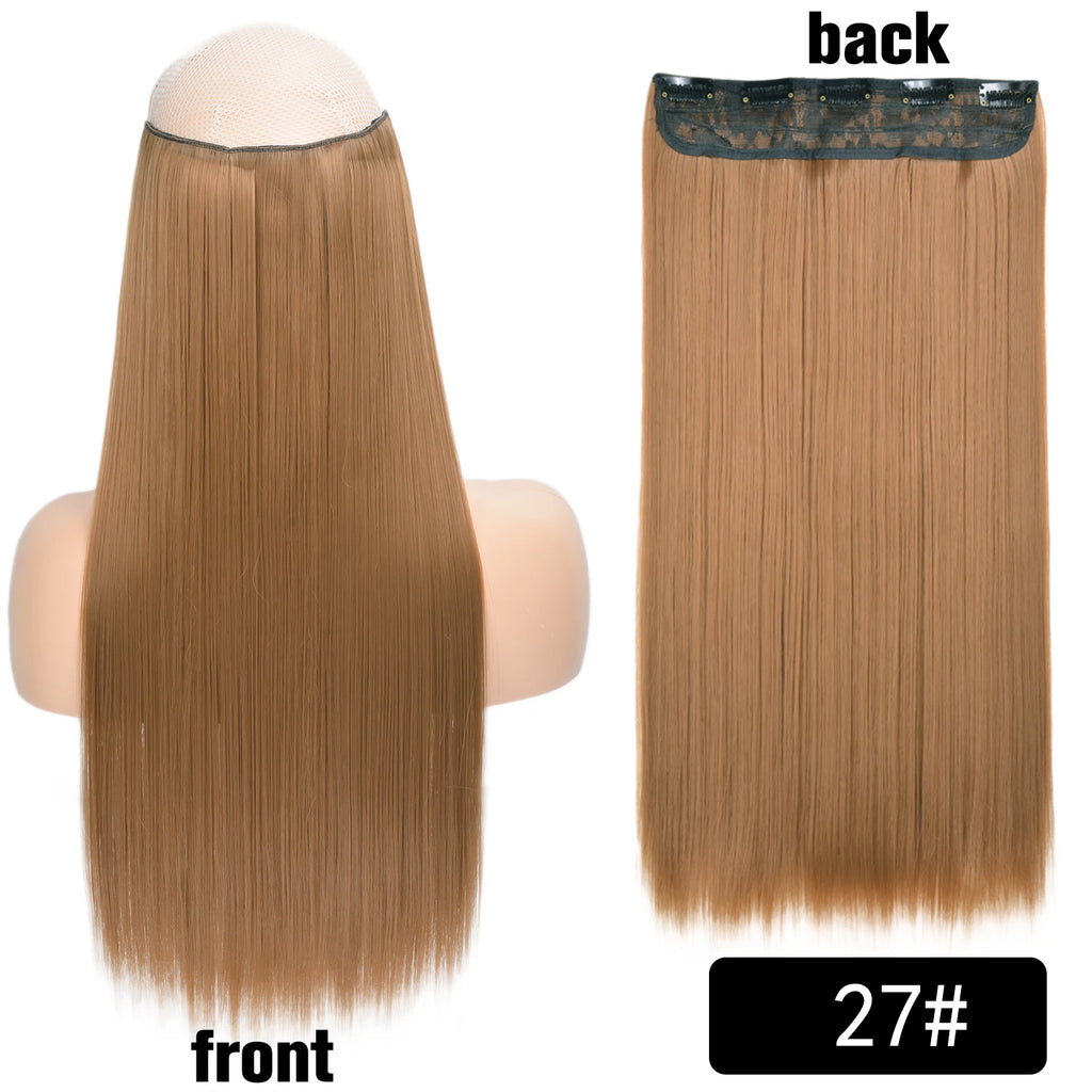 5 Clip-In Hair Extensions Long Straight One Piece Synthetic Heat-Resistant Fibre Hairpiece 22Inch Black Blonde Natural Hairstyle