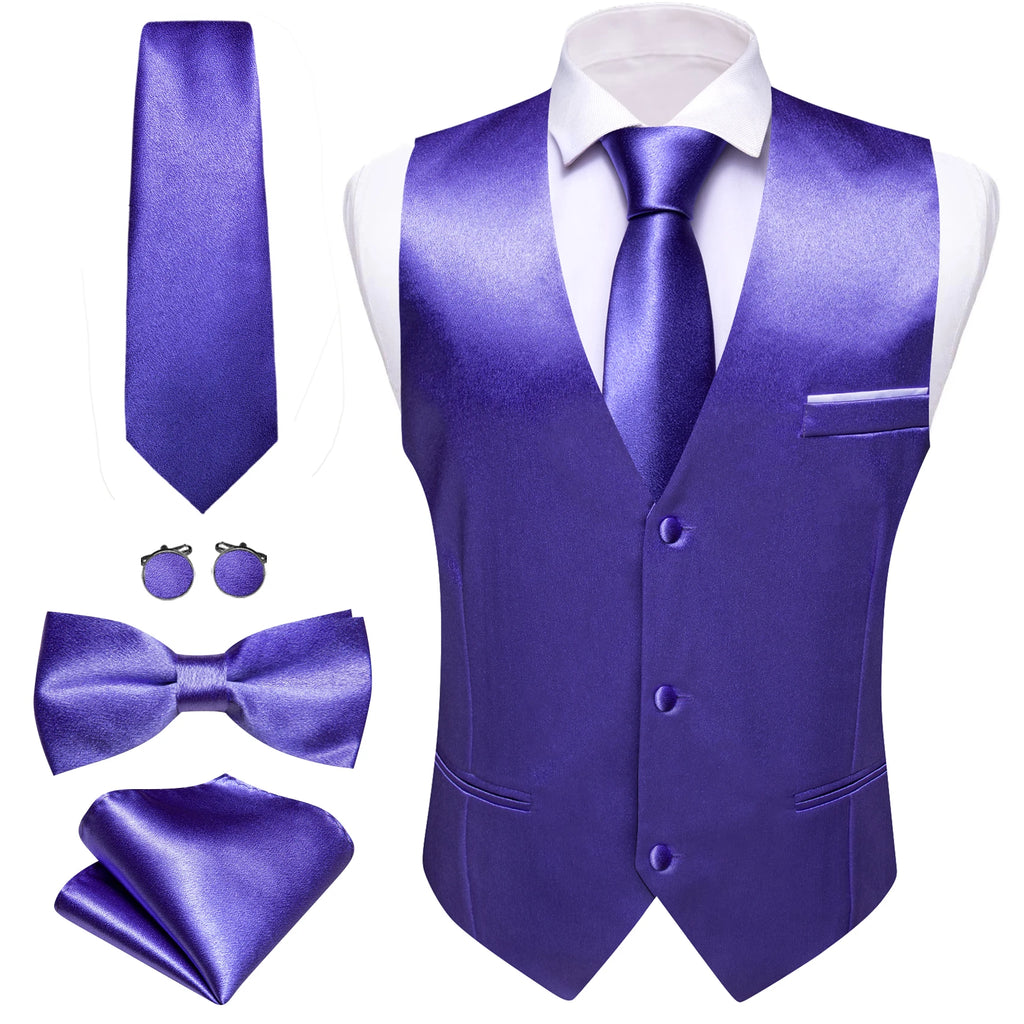 Elegant Vest for Men Pink Solid Satin Waistcoat Tie Bowtie Hanky Set Sleeveless Jacket Wedding Formal Male Gilet Suit Barry Wang