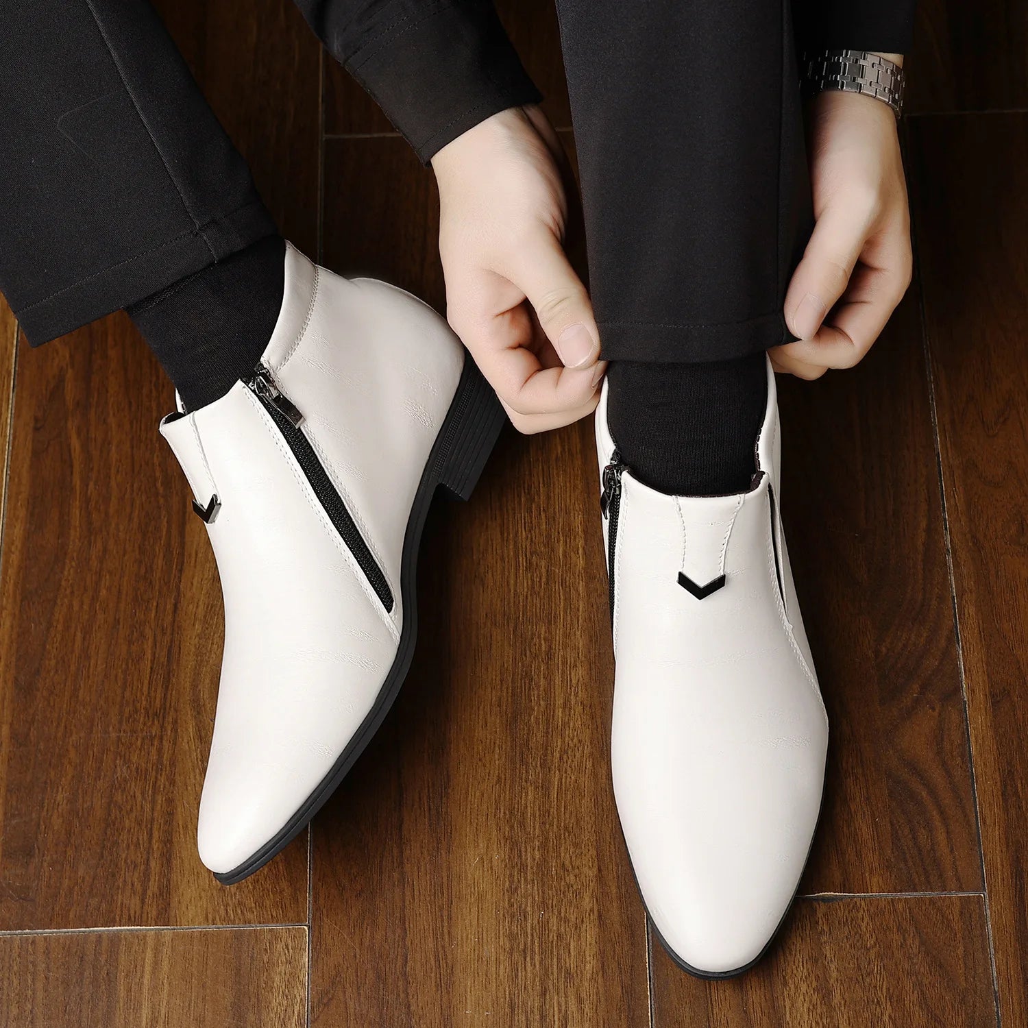 Men Ankle Boots Luxury High-top Men Leather Shoes High Quality Non-Slip Motorcycle Boots Fashion Zipper Men Boots 2025