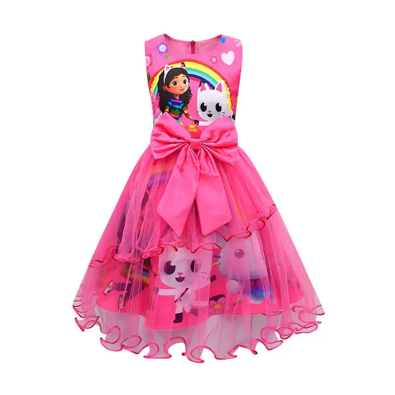 Summer Gabbys Dollhouse Costume For Baby Girl Lace Dress Fashion Kid Up Bow Print Princess Frock Children Tunic Clothes