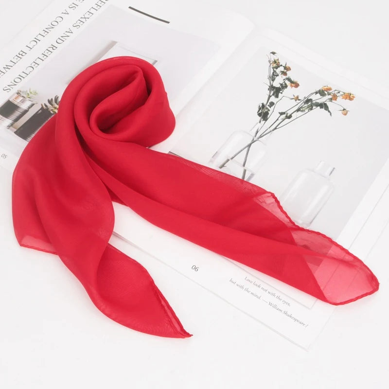 New 65x65cm Summer Chiffon Solid Color Square Scarf Ladies Head Neck Scarves Female Hair Ties Bands Neckerchief Shawls