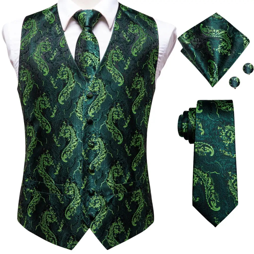 Hi-Tie Brand Silk Mens Vests Grey Black Gold Navy Blue Red Burgundy Jacquard Waistcoat Jacket NeckTie Hanky Cufflinks for Men