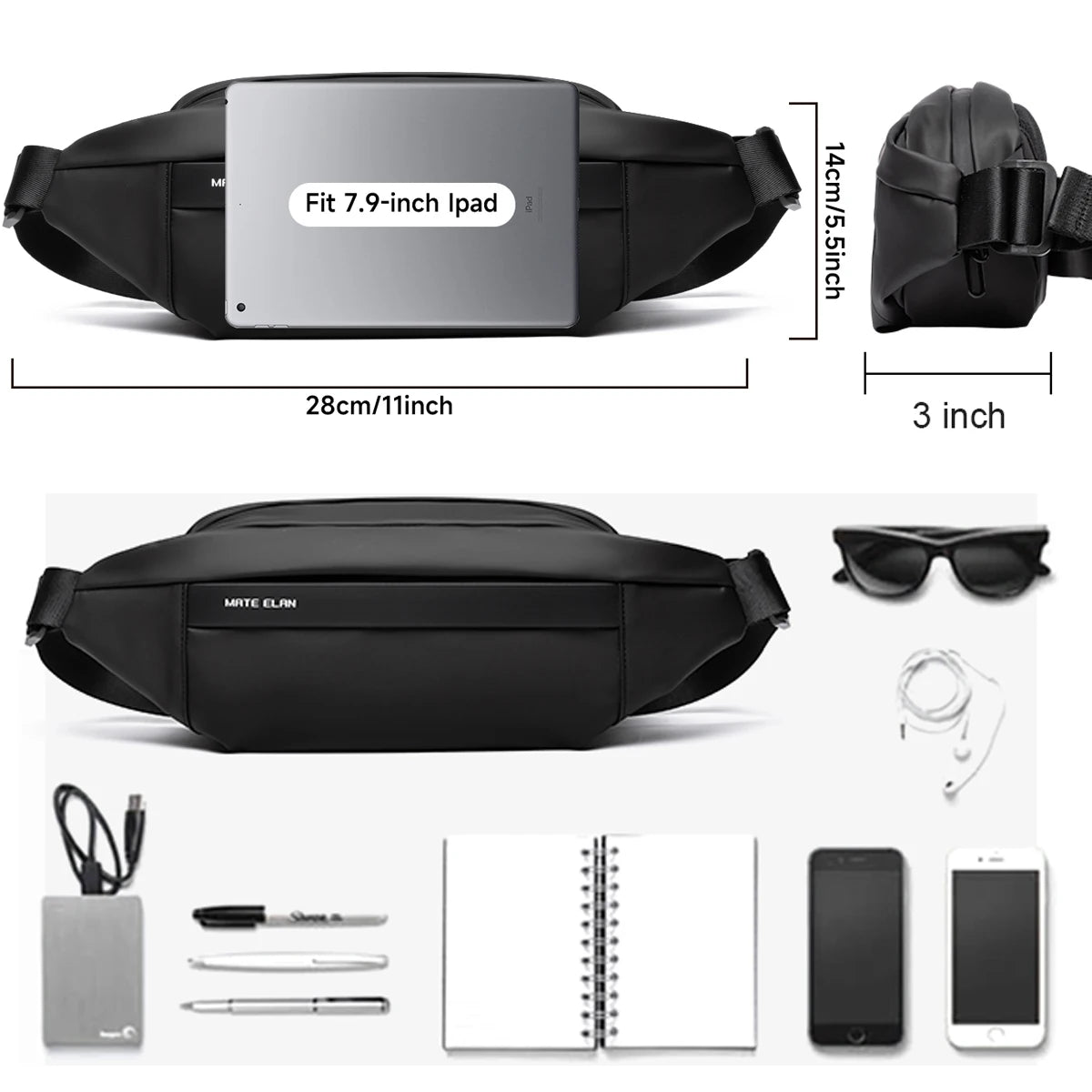 Fashionable Solid Waterproof  Men's Crossbody Shoulder Bag Daily Travel Sports Fanny Pack Bumbag Trend Phone Waist Bag