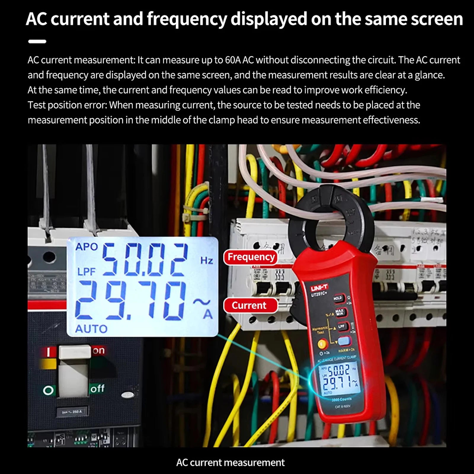 UNI-T UT251C+ Digital Clamp Meter for AC Leakage Current Measurement 0- 60A Auto Range Peak Hold Bluetooth Data Transfer