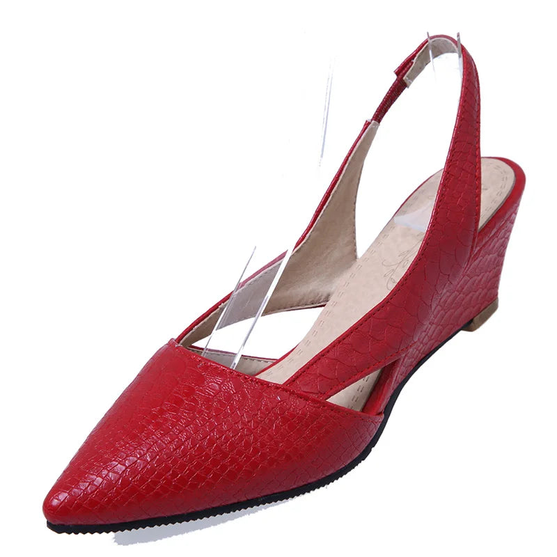 Sweet Casual Wedge Sandals Women Summer Shoes Solid Snake Cut-outs Ladies Mules Fashion Pointed Red White Party Wedding Shoes