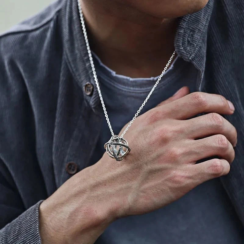 Vintage Astronomical Ball Alloy Men's and Women's Rings Creative Complex Rotating Cosmic Ring Deformable Rotating Ring Necklace