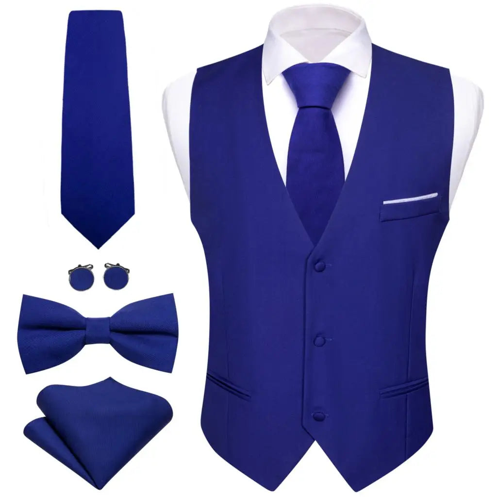 Elegant Vest for Men Pink Solid Satin Waistcoat Tie Bowtie Hanky Set Sleeveless Jacket Wedding Formal Male Gilet Suit Barry Wang