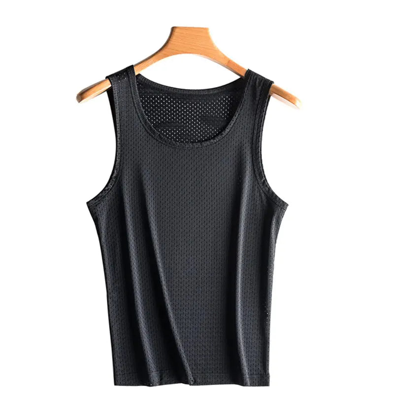 Summer Men Ice Silk Tank Top Underwear Man Vest Undershirt Mesh Holes Shirts Male Workout Sleeveless Breathable Singlets T-Shirt