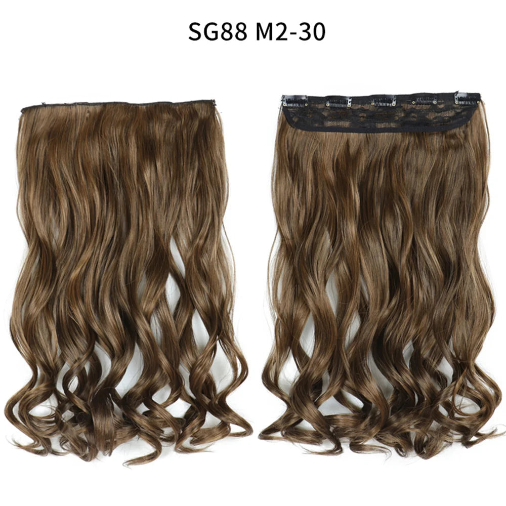 5 Clip-In Hair Extensions Long Straight One Piece Synthetic Heat-Resistant Fibre Hairpiece 22Inch Black Blonde Natural Hairstyle