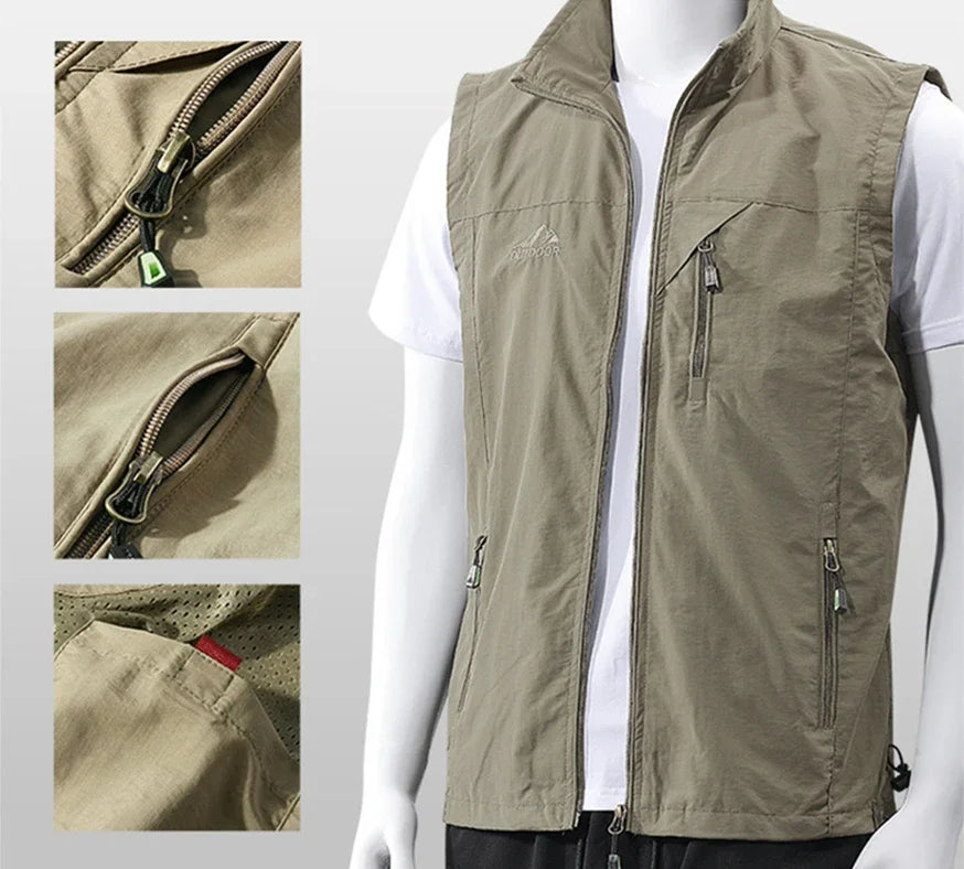 Spring and Summer Vest Jacket for Casual Sports, Waterproof, Windproof, Breathable, Ultra-thin Men's Fishing Vest