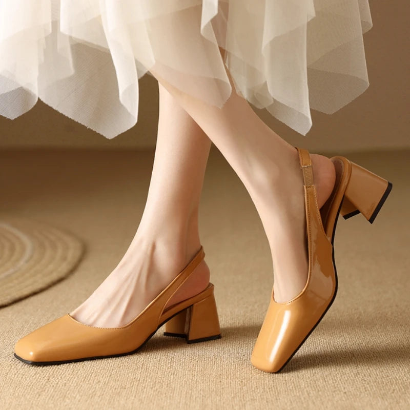 Women's Block Heels Pumps Shoes Elegant Summer Sandals Black Green Pink Close toe Slingback Office Wedding Dress Shoes Female