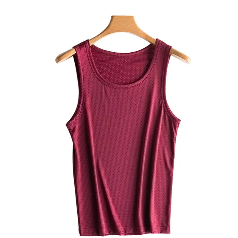 Summer Men Ice Silk Tank Top Underwear Man Vest Undershirt Mesh Holes Shirts Male Workout Sleeveless Breathable Singlets T-Shirt