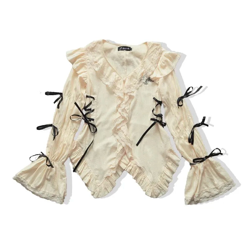 Y2k Gothic Lace Shirt Harajuku Bandage Blouse