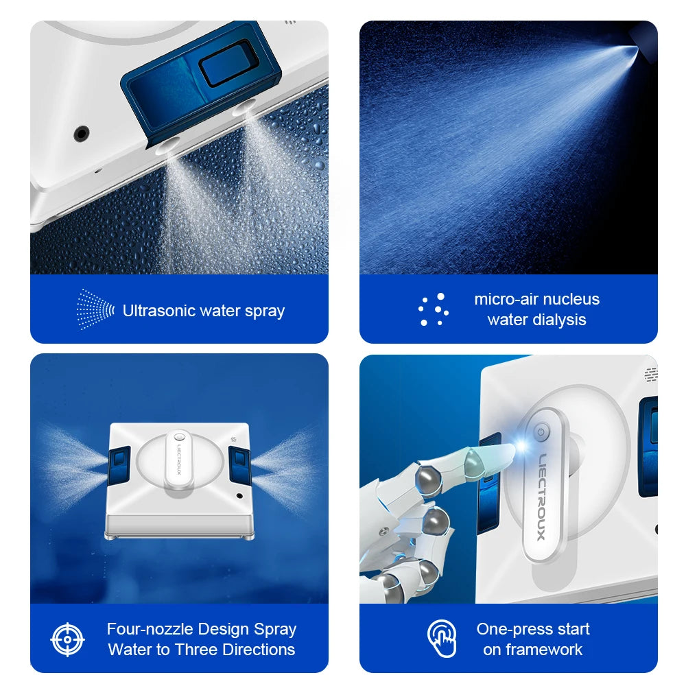 Robot Window Cleaner Liectroux YW509, 4-Way Water Spray,Home Glass Floor Window Robot Vacuum Cleaner,Strong Vacuum,Smart Memory