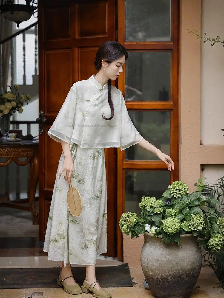 New Chinese Style Summer Retro Hanfu Gentle Tea Art Improved Hanfu Dress Set Women Elegant Comfortable Daily Hanfu Dress Set