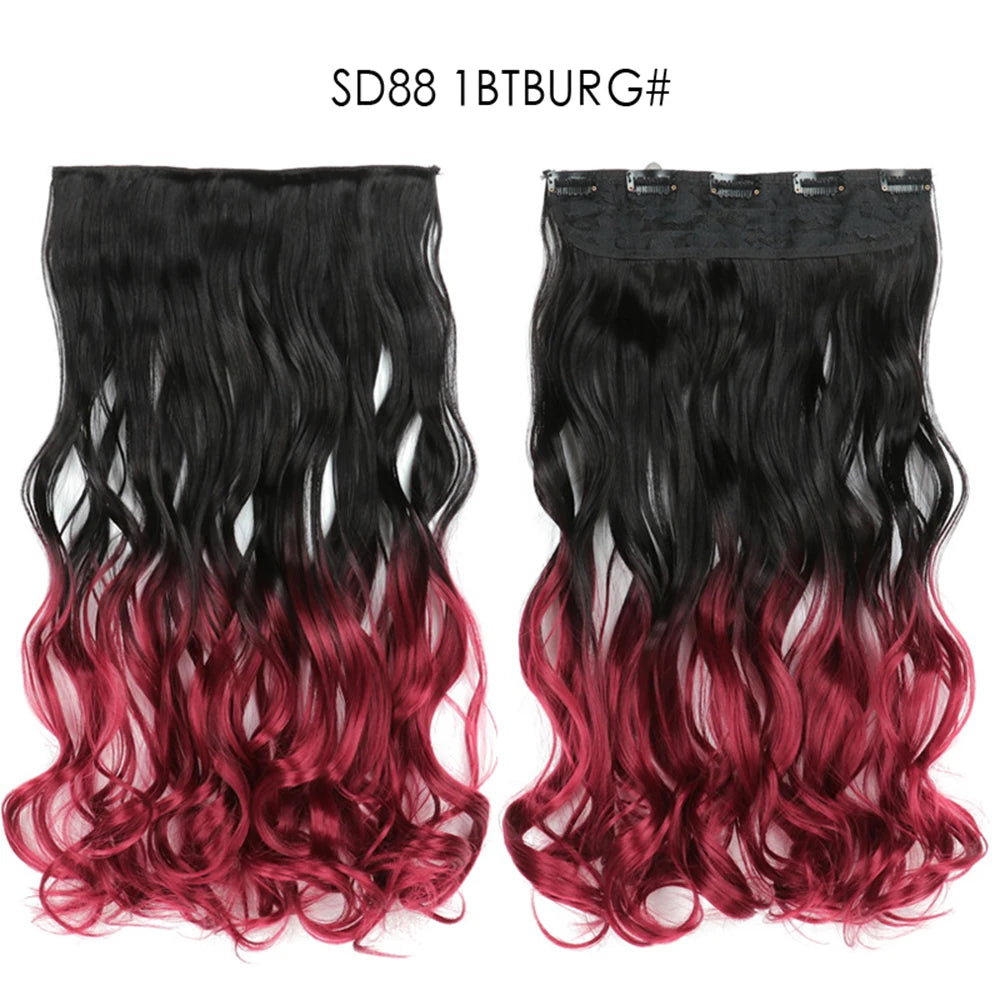 5 Clip-In Hair Extensions Long Straight One Piece Synthetic Heat-Resistant Fibre Hairpiece 22Inch Black Blonde Natural Hairstyle
