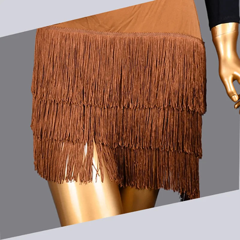 Latin Dance Women's Short Skirt Dress Sexy Women Tricolor Backless Three-Layer Shoulder Senba Red Dango Orange Yellow 2023