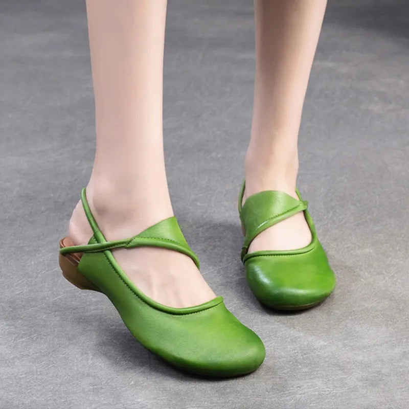 Johnature 2025 Summer New Genuine Leather Round Toe Comfortable Low Heel Sandals Casual Versatile Women's Shoes